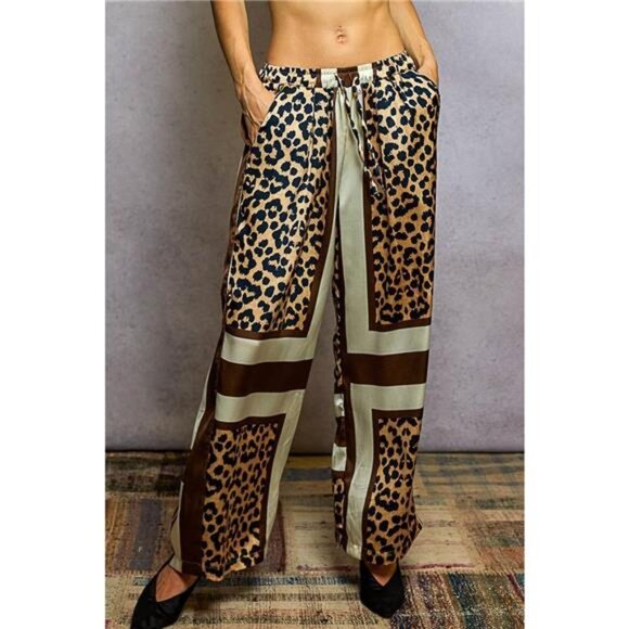 POL Leopard Printed Woven Wide Leg Drawstring Pants - Picture 1 of 5